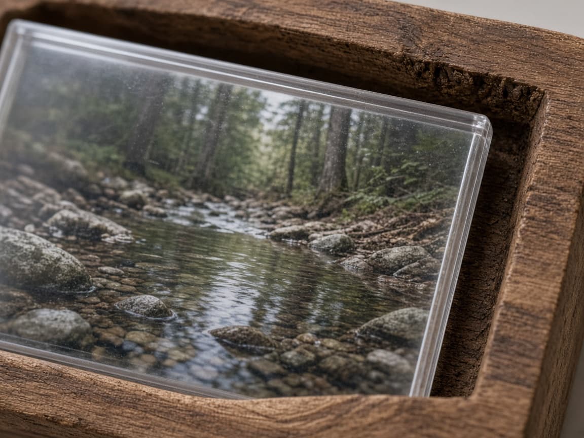 Full-Color Wedding Photo Plaque design concept, close-up of the wood with acrylic photo cover
