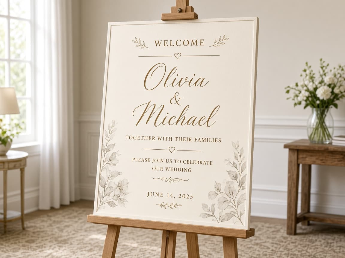 Wedding Welcome Sign design concept in a presentation setting