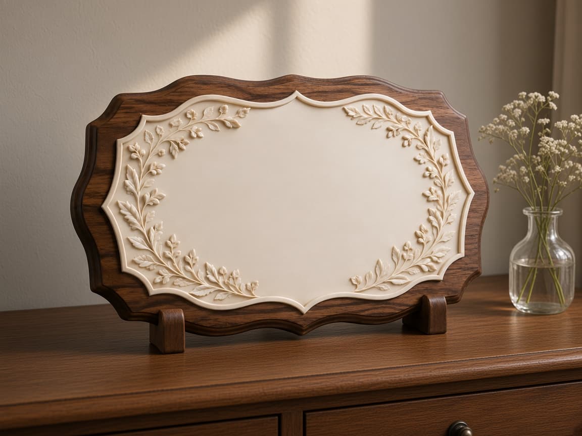 Wedding Keepsake Plaque design concept beside everyday objects for scale