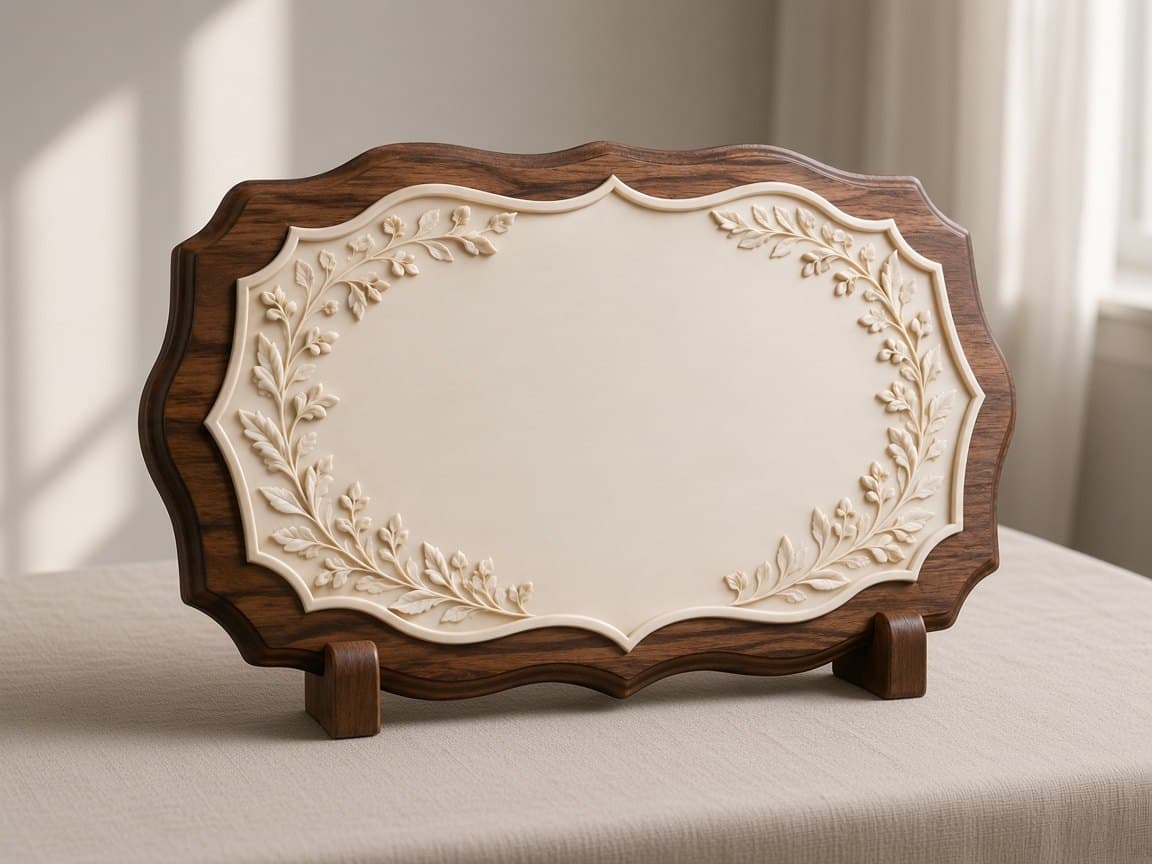 Wedding Keepsake Plaque design concept in a presentation setting